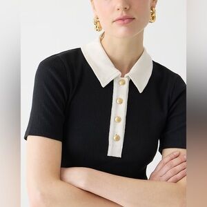 J. Crew Vintage ribbed polo T-shirt short sleeve black and white size small